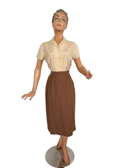 L | 1950s Cream Silk Blouse