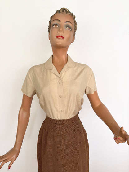 L | 1950s Cream Silk Blouse