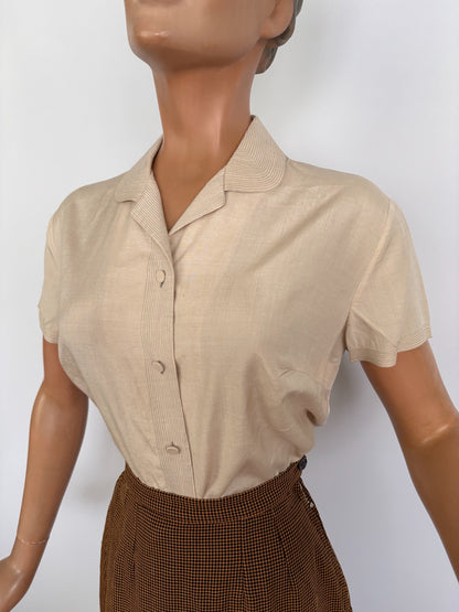 L | 1950s Cream Silk Blouse