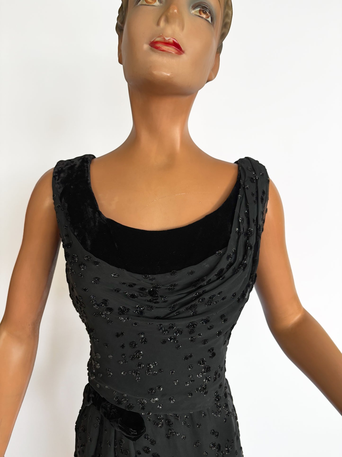 1950s/60 Roter Couture Chiffon Dress | M/L
