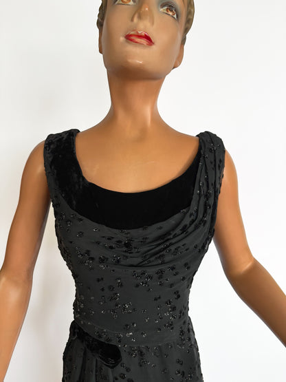 1950s/60 Roter Couture Chiffon Dress | M/L