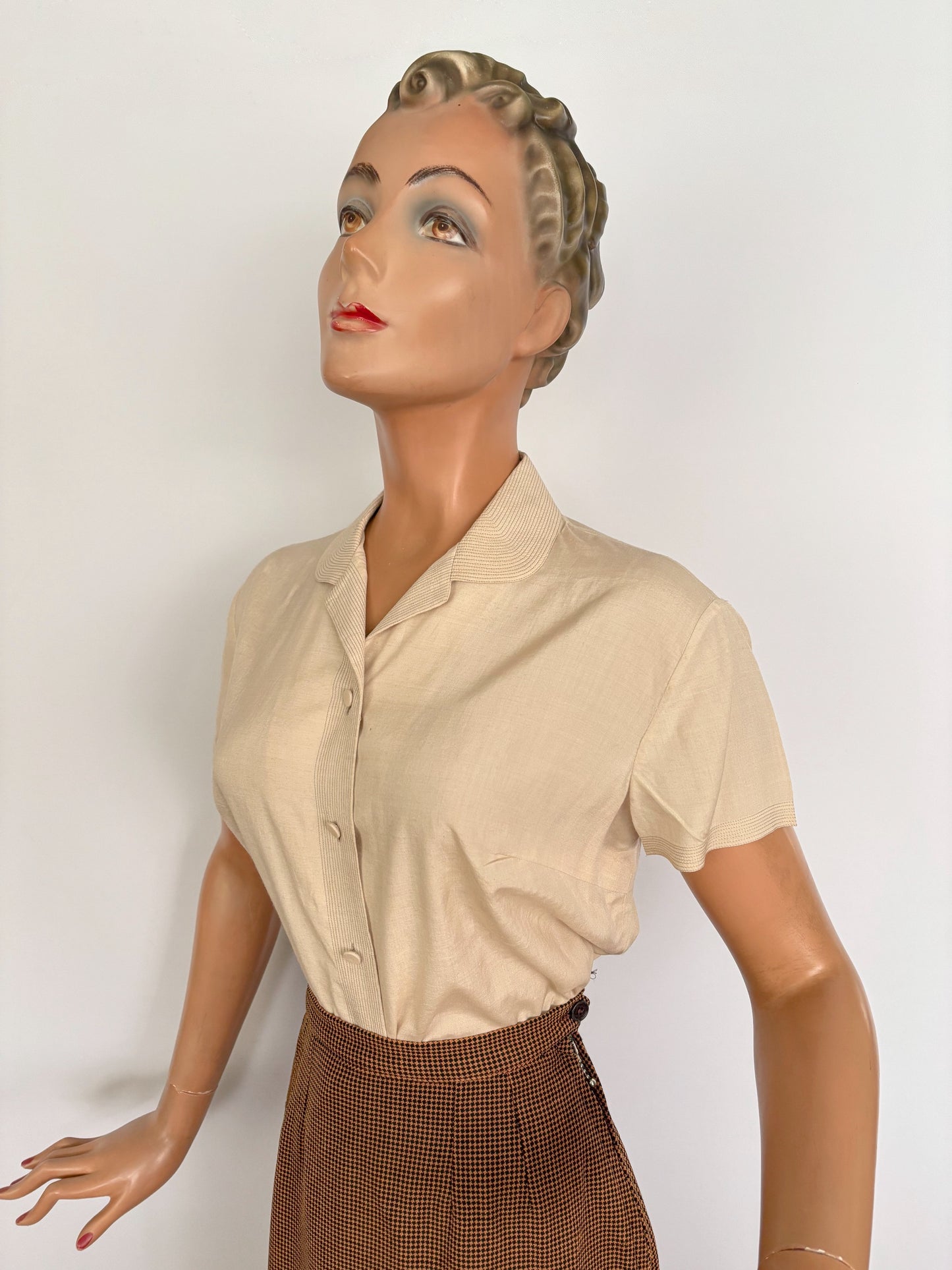 L | 1950s Cream Silk Blouse