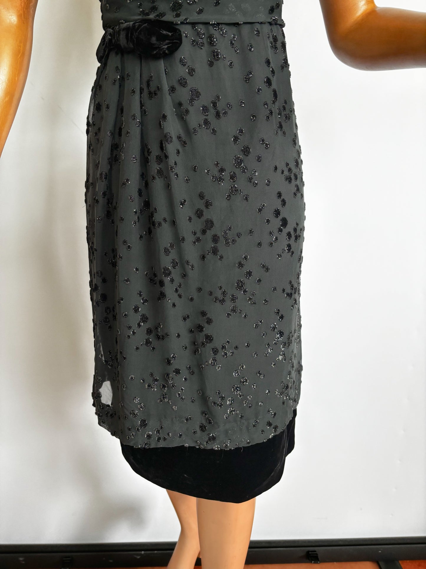 1950s/60 Roter Couture Chiffon Dress | M/L