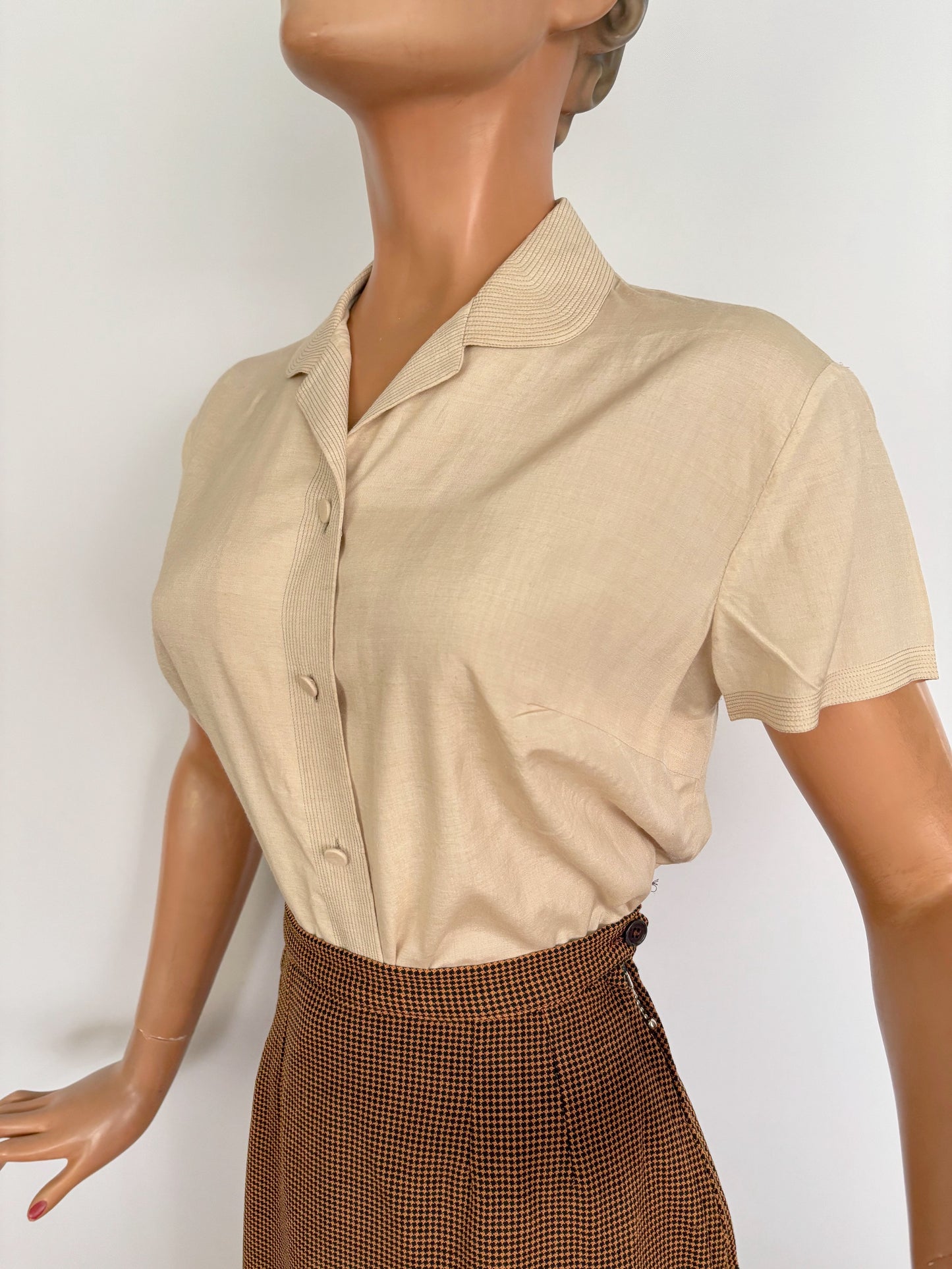 L | 1950s Cream Silk Blouse