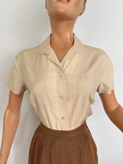 L | 1950s Cream Silk Blouse