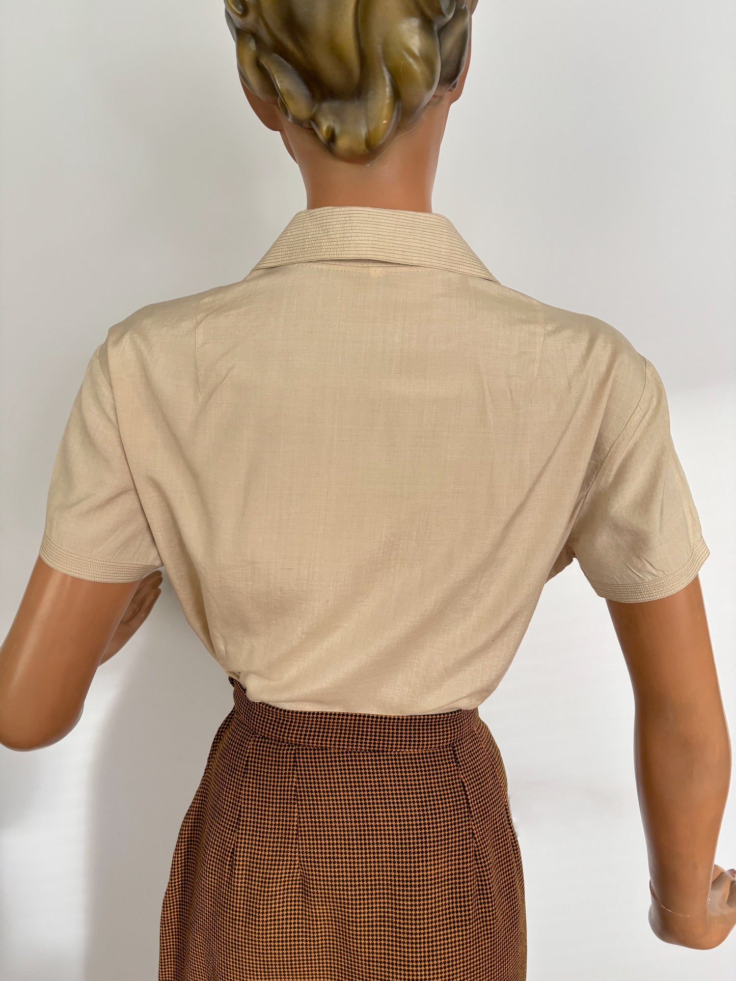 L | 1950s Cream Silk Blouse