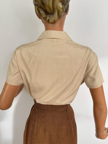 L | 1950s Cream Silk Blouse