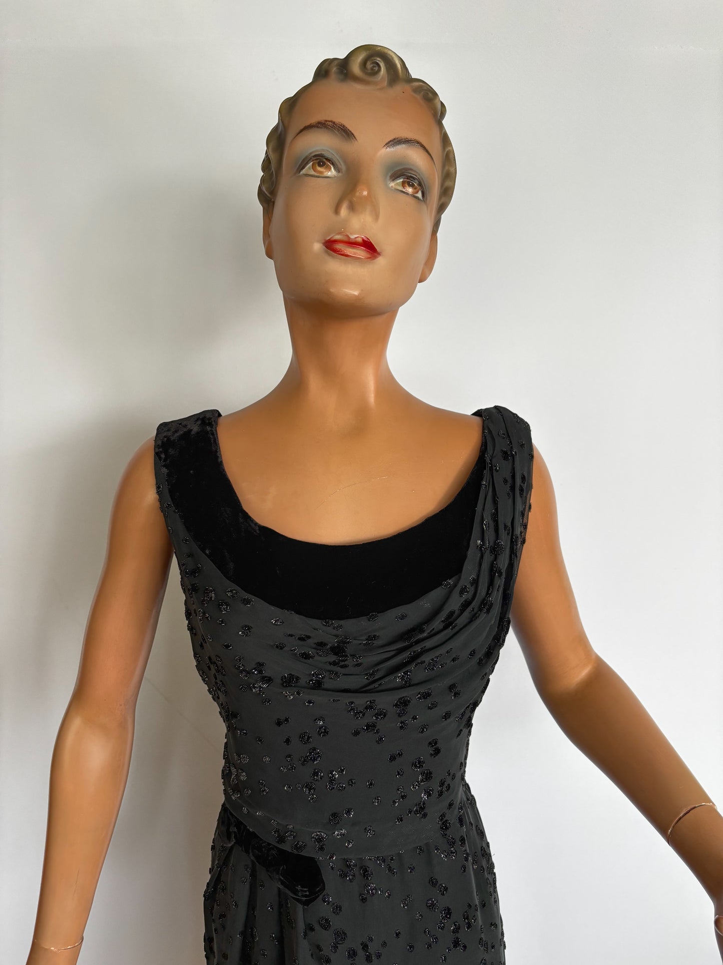1950s/60 Roter Couture Chiffon Dress | M/L