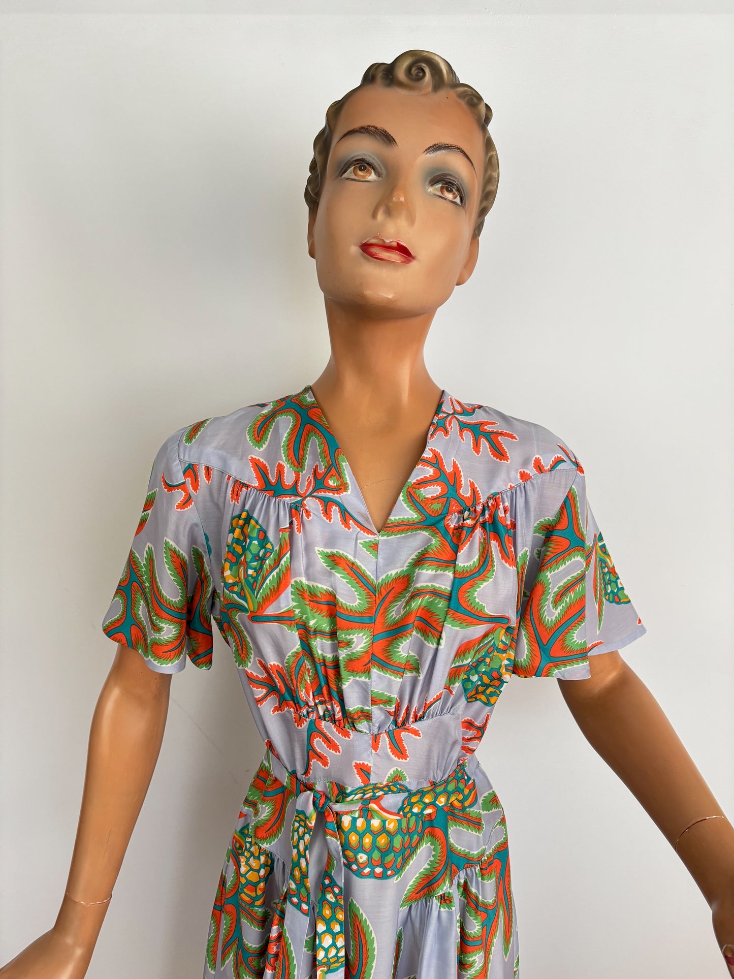 1940s Silk Novelty Print Dress | S