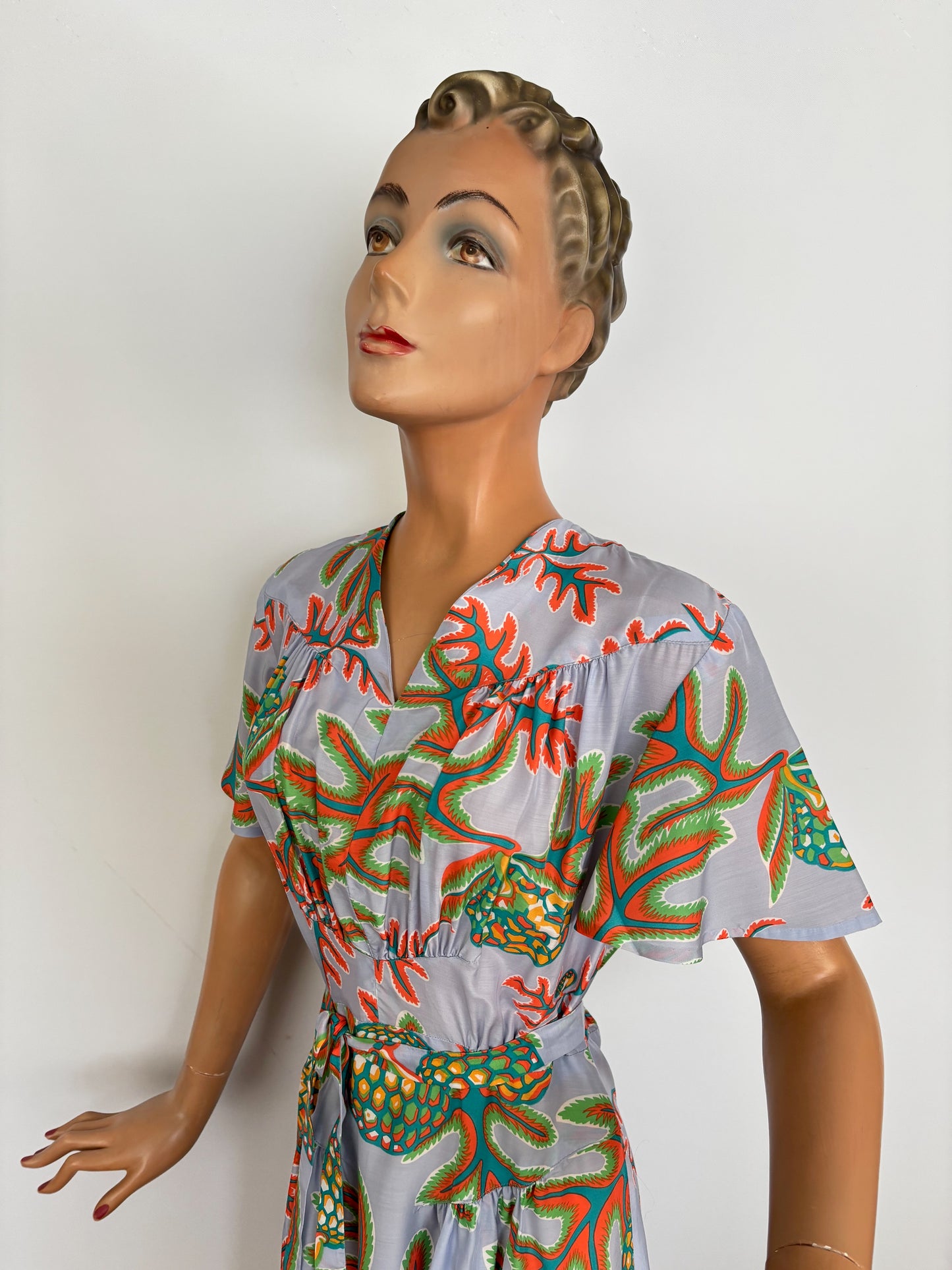 1940s Silk Novelty Print Dress | S