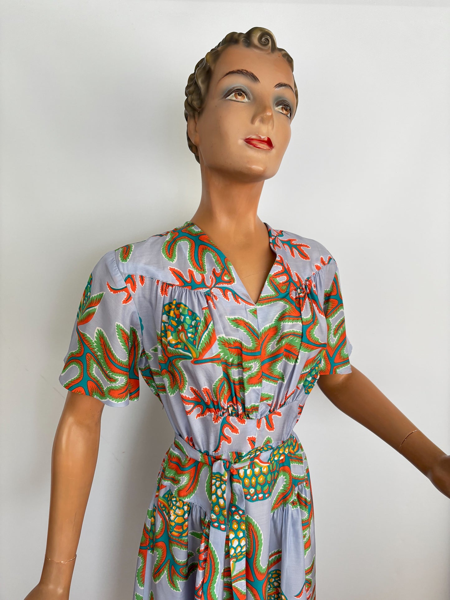 1940s Silk Novelty Print Dress | S