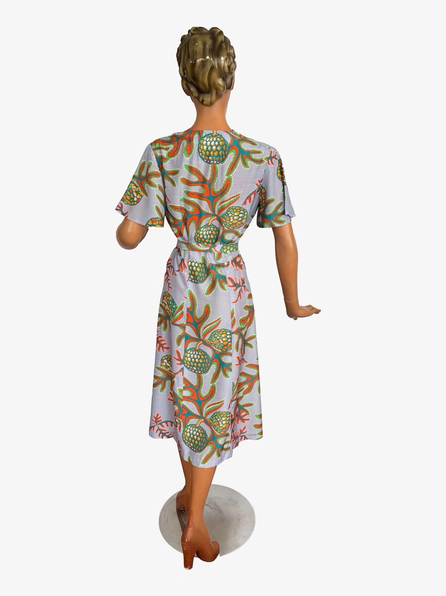 1940s Silk Novelty Print Dress | S
