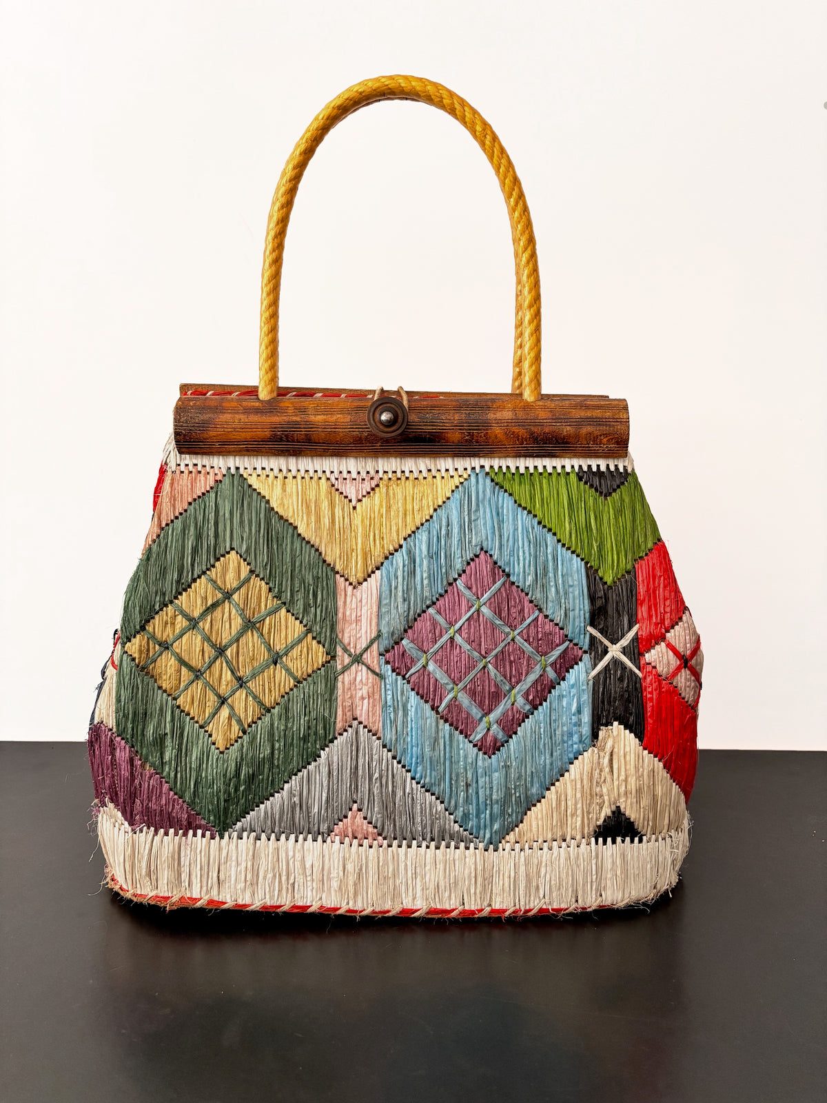 1950s/60s Colorful Raffia Handbag