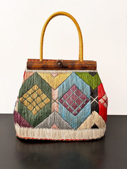 1950s/60s Colorful Raffia Handbag