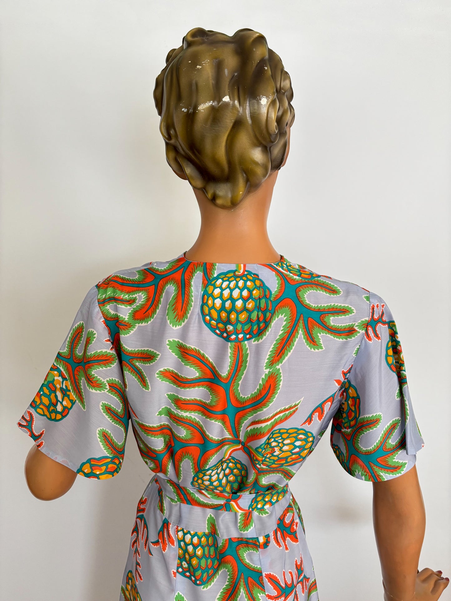 1940s Silk Novelty Print Dress | S
