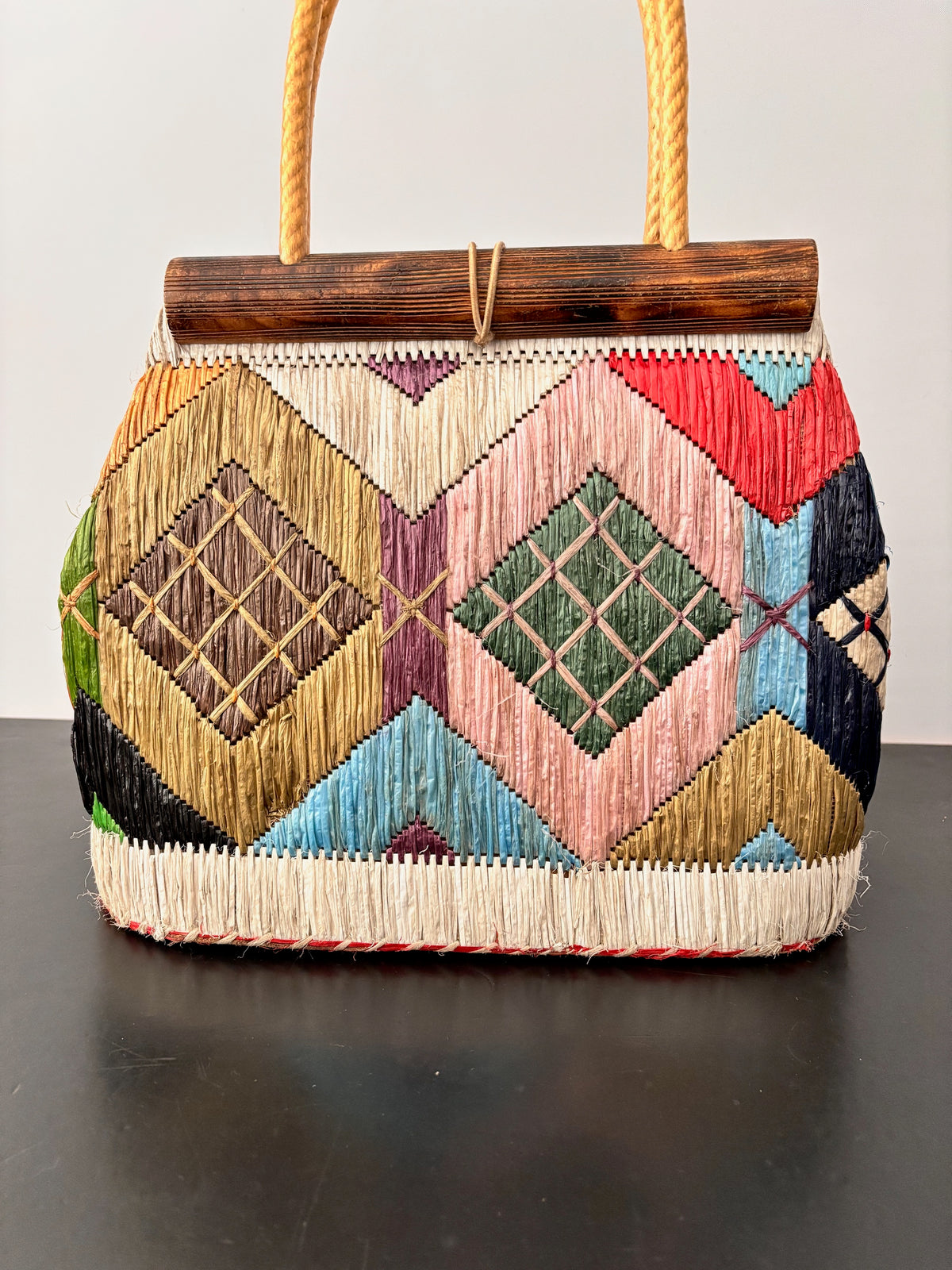 1950s/60s Colorful Raffia Handbag