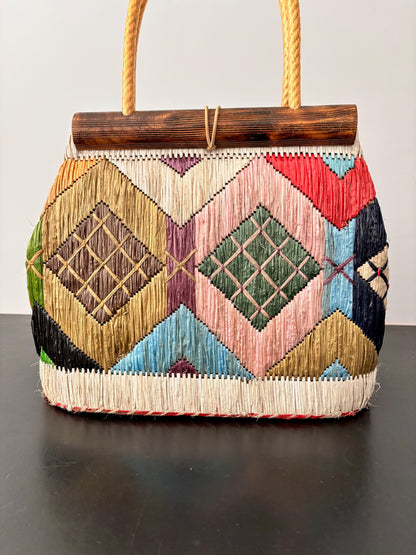 1950s/60s Colorful Raffia Handbag