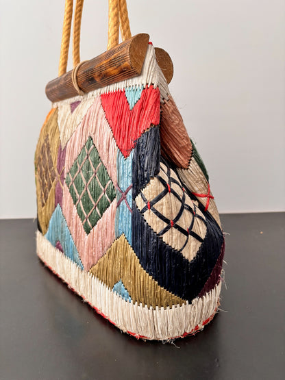 1950s/60s Colorful Raffia Handbag