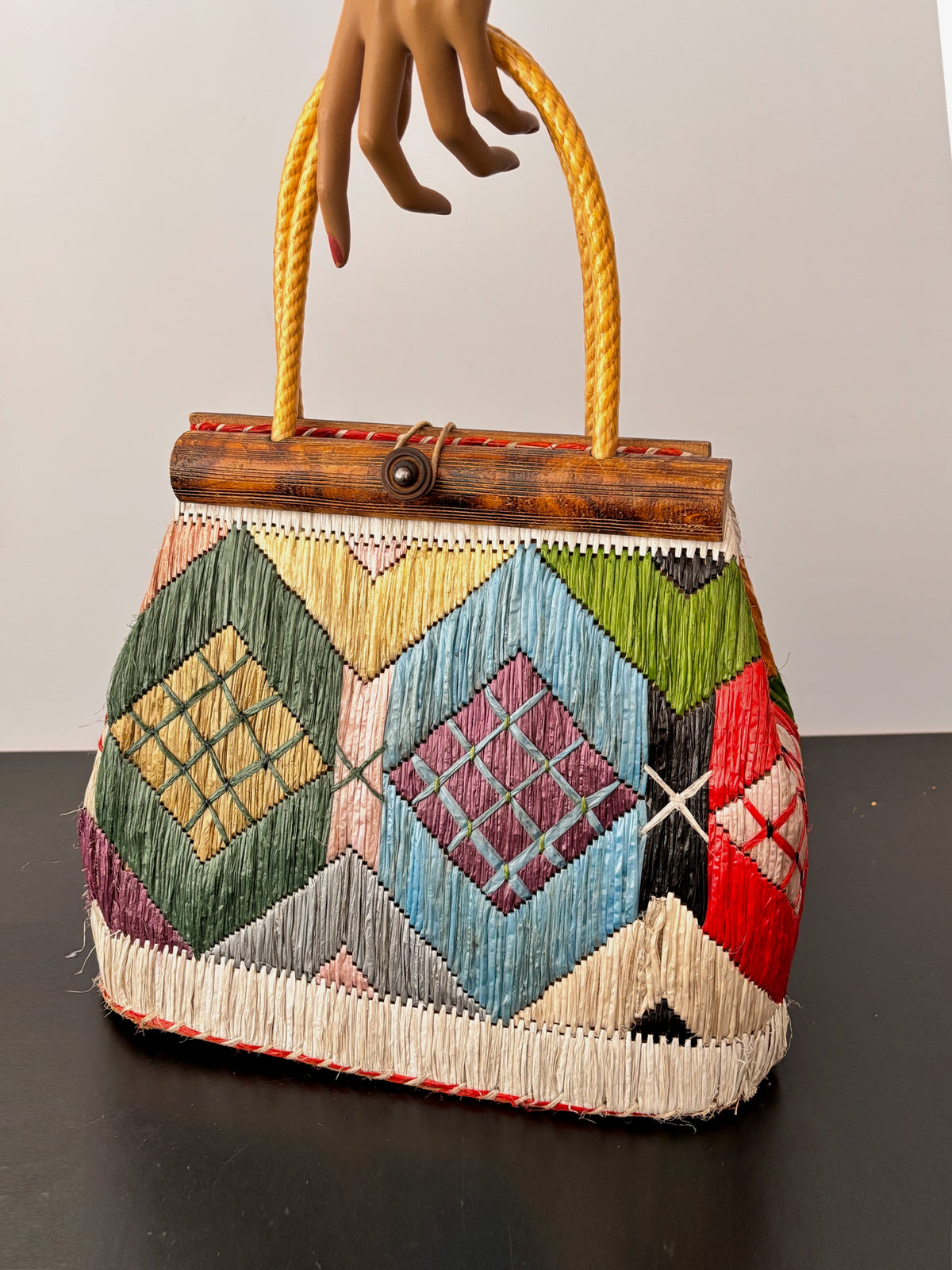 1950s/60s Colorful Raffia Handbag