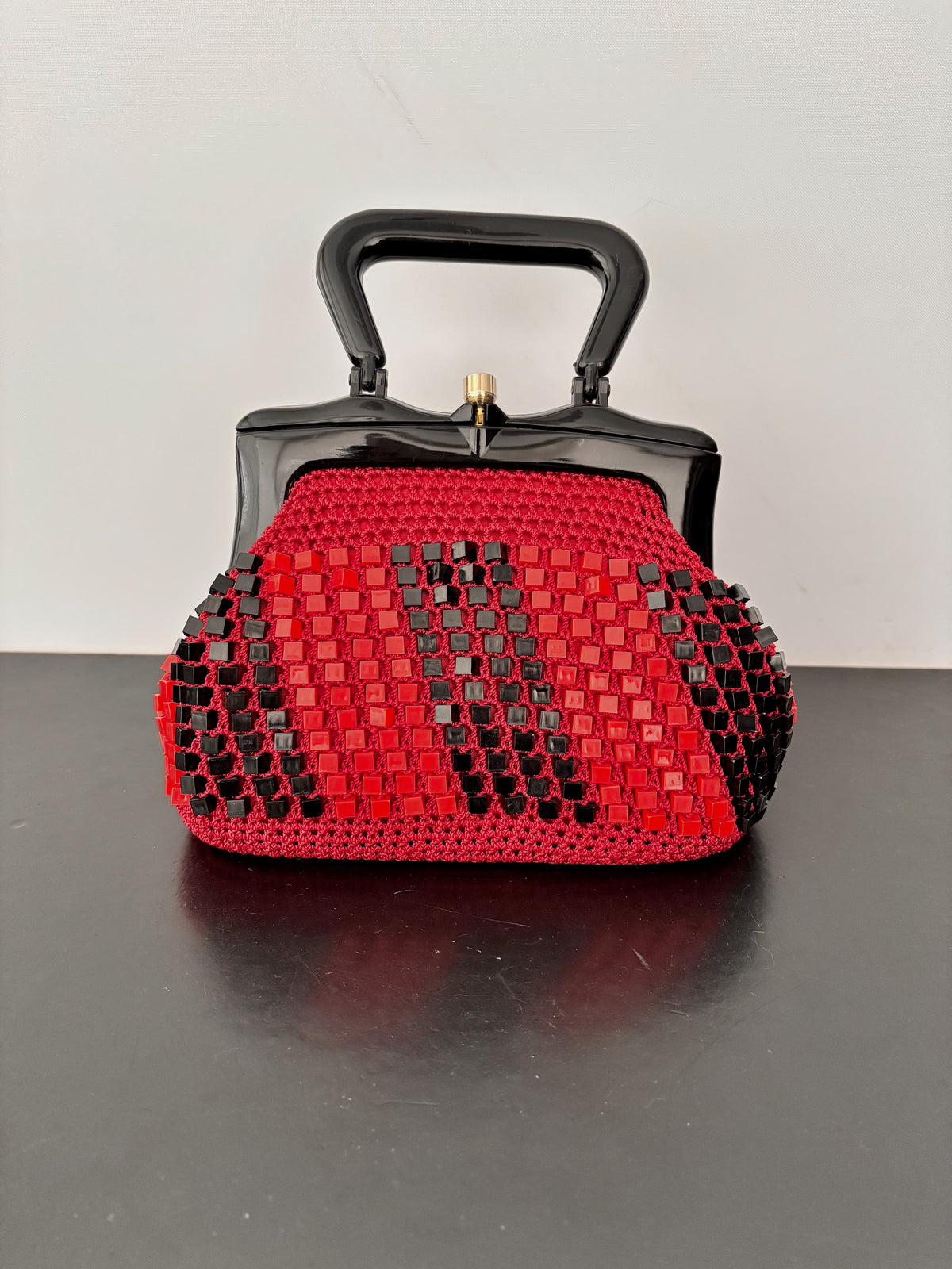 1960s Italian Red and Black Beaded Handbag