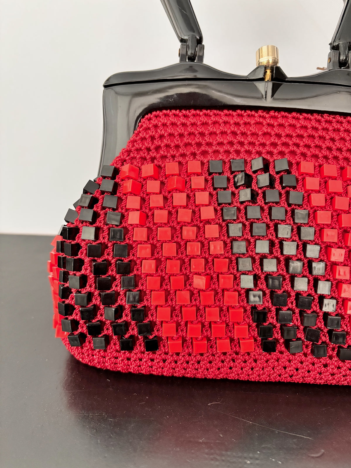 1960s Italian Red and Black Beaded Handbag