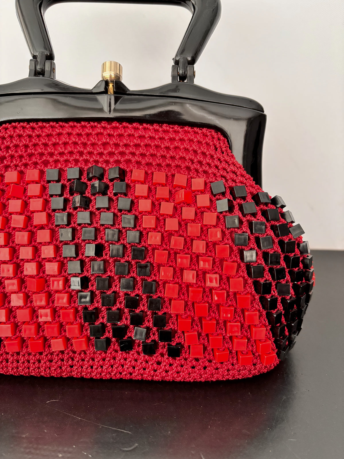 1960s Italian Red and Black Beaded Handbag
