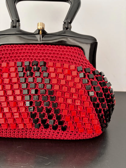 1960s Italian Red and Black Beaded Handbag