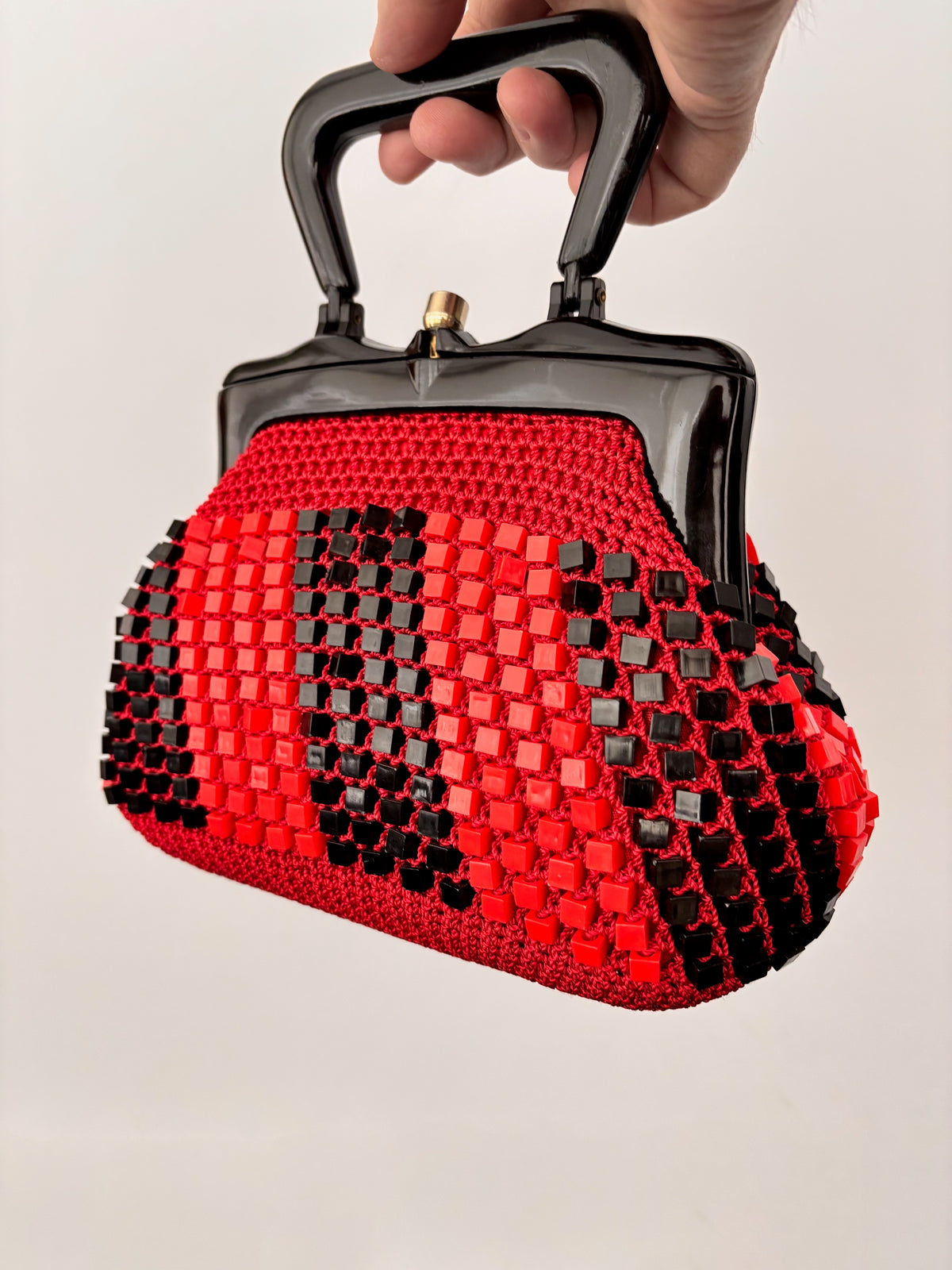 1960s Italian Red and Black Beaded Handbag