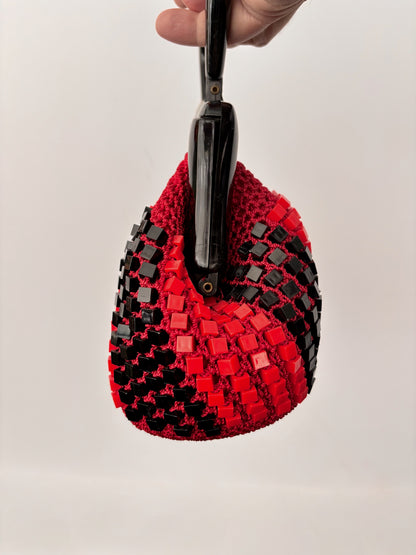 1960s Italian Red and Black Beaded Handbag