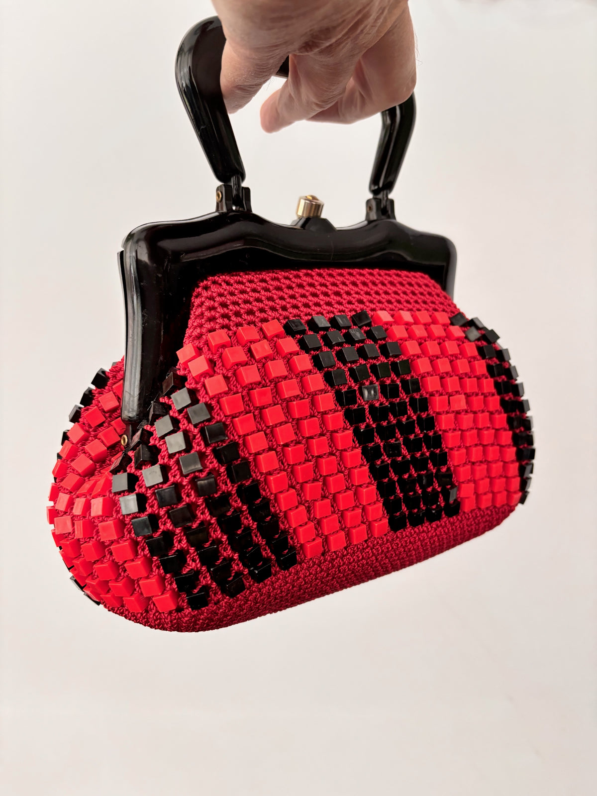 1960s Italian Red and Black Beaded Handbag