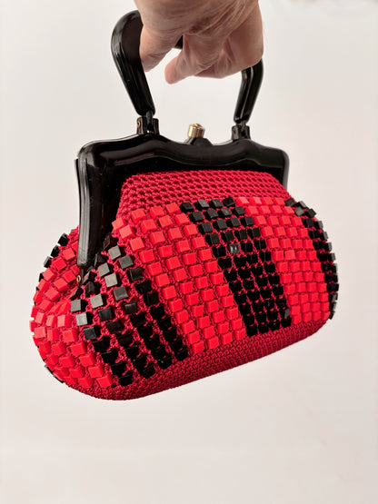 1960s Italian Red and Black Beaded Handbag