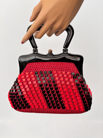 1960s Italian Red and Black Beaded Handbag