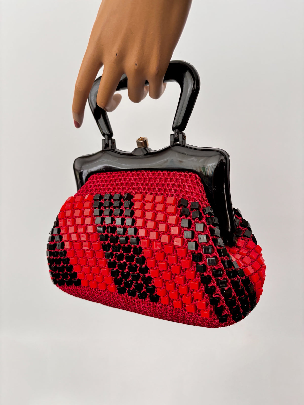 1960s Italian Red and Black Beaded Handbag