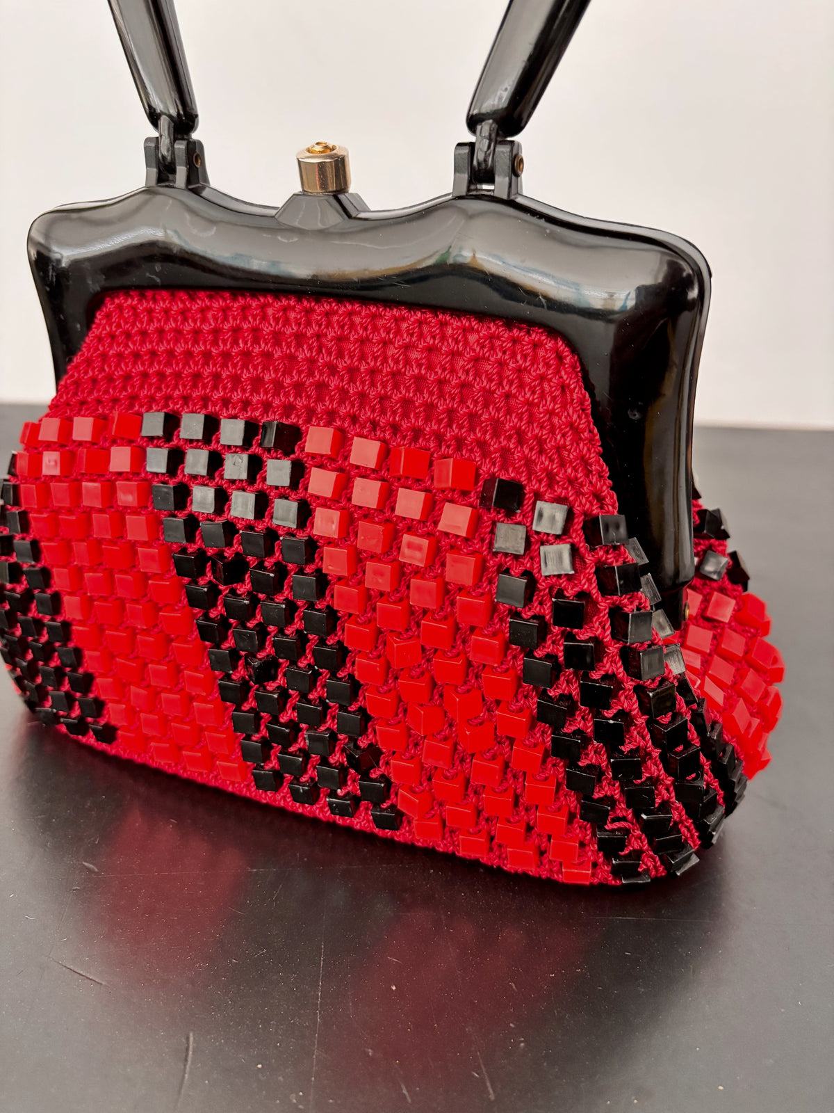 1960s Italian Red and Black Beaded Handbag