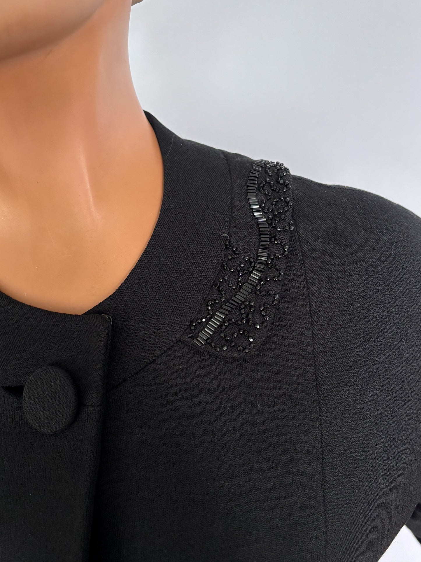 XS/S | 1950s Beaded Wool Gabardine Jacket Suitmaker Montreal