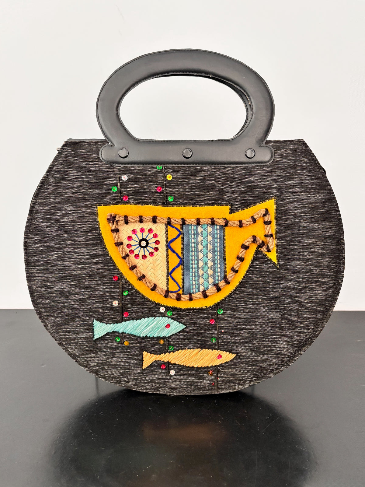 Vintage Novelty Fish Handbag | Atomic 1950s Style Raffia Appliqué Bag