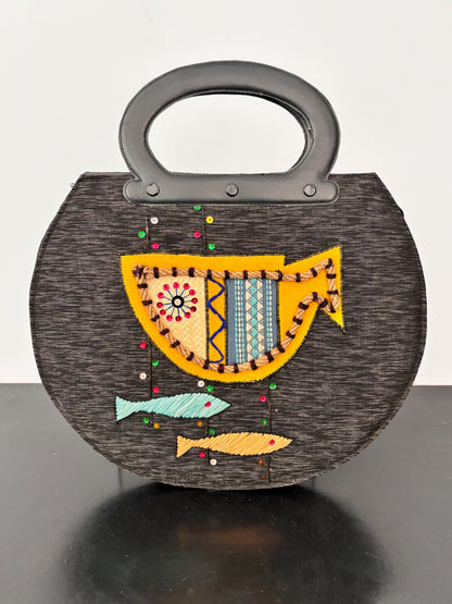 Vintage Novelty Fish Handbag | Atomic 1950s Style Raffia Appliqué Bag