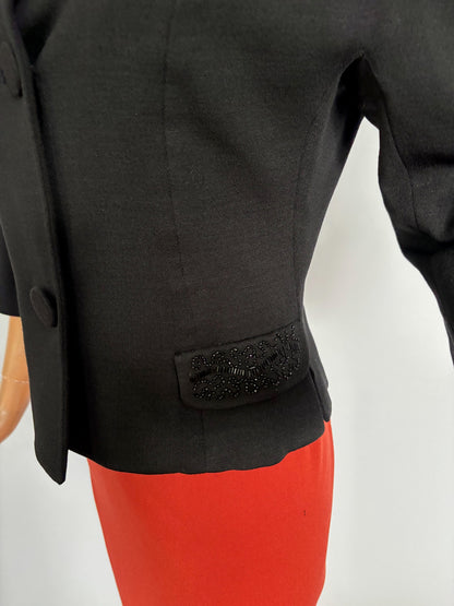 XS/S | 1950s Beaded Wool Gabardine Jacket Suitmaker Montreal