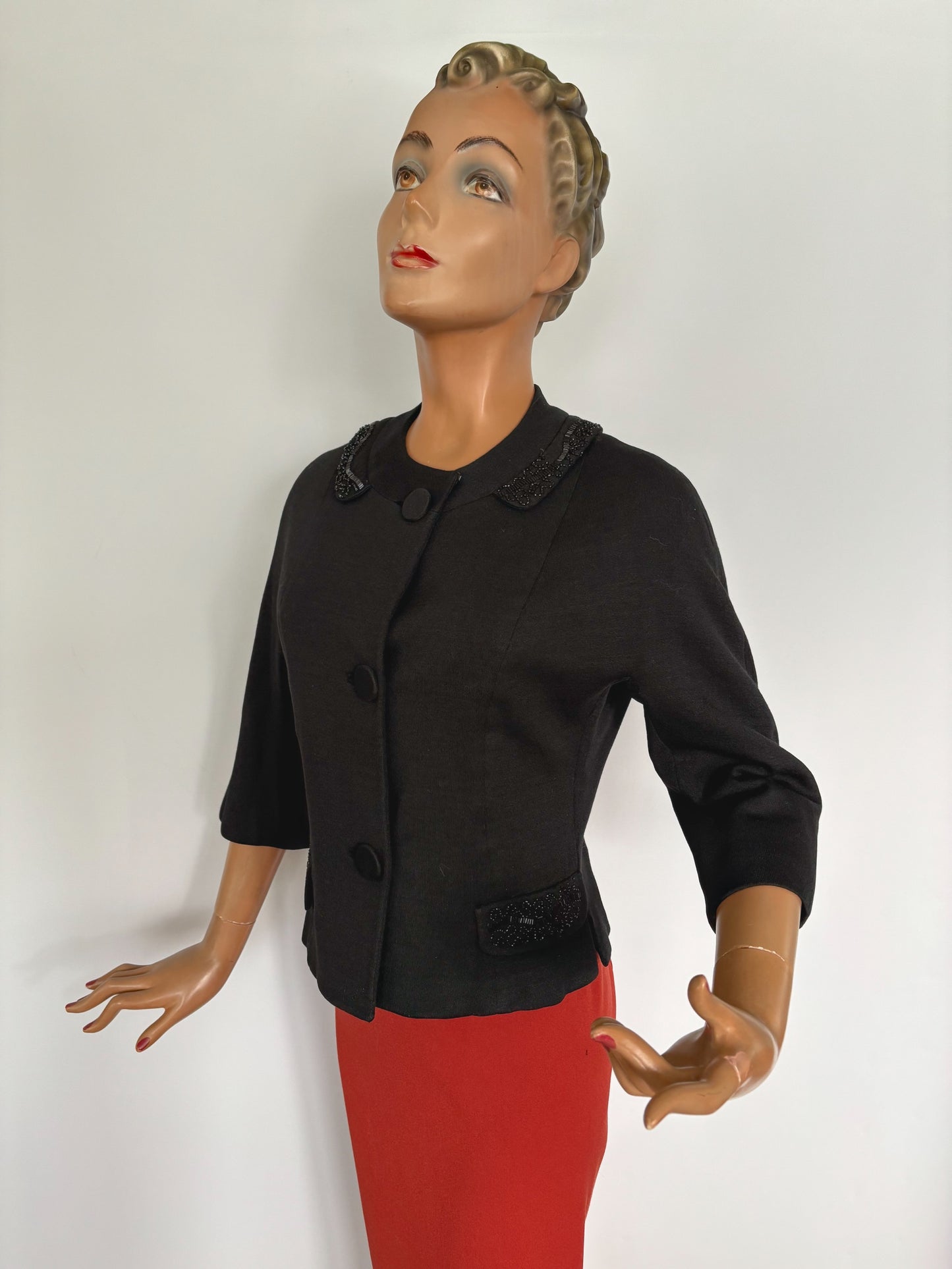 XS/S | 1950s Beaded Wool Gabardine Jacket Suitmaker Montreal