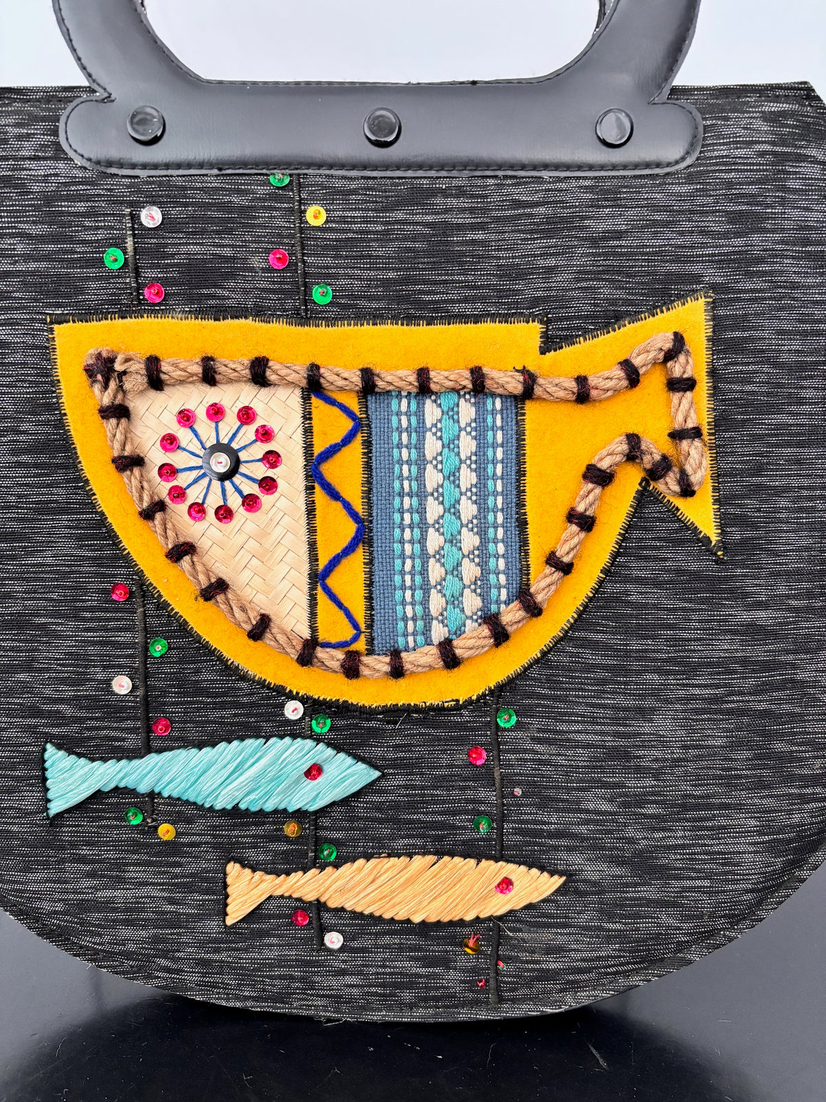 Vintage Novelty Fish Handbag | Atomic 1950s Style Raffia Appliqué Bag