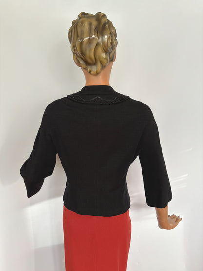 XS/S | 1950s Beaded Wool Gabardine Jacket Suitmaker Montreal