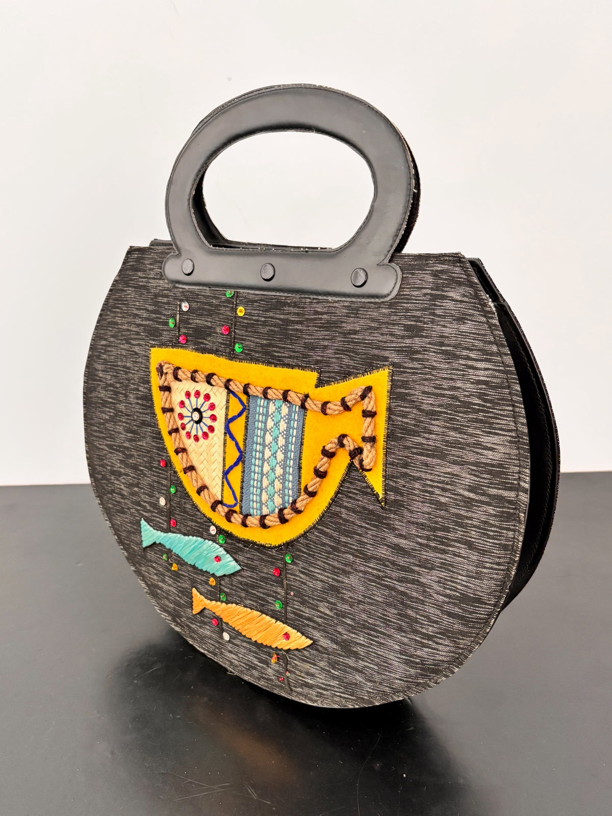 Vintage Novelty Fish Handbag | Atomic 1950s Style Raffia Appliqué Bag