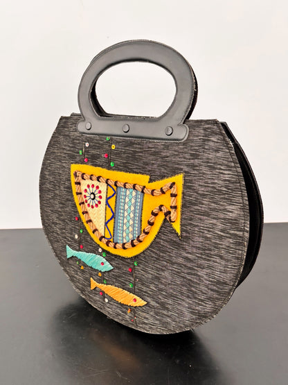 Vintage Novelty Fish Handbag | Atomic 1950s Style Raffia Appliqué Bag