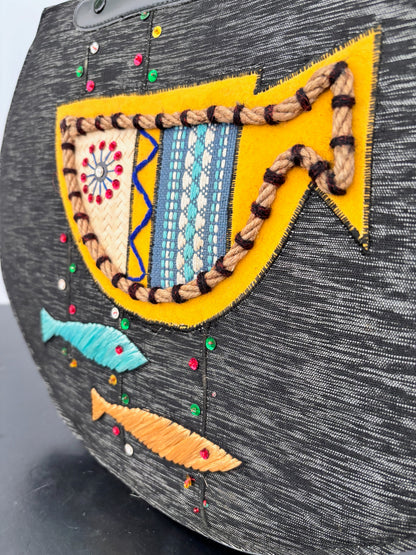 Vintage Novelty Fish Handbag | Atomic 1950s Style Raffia Appliqué Bag