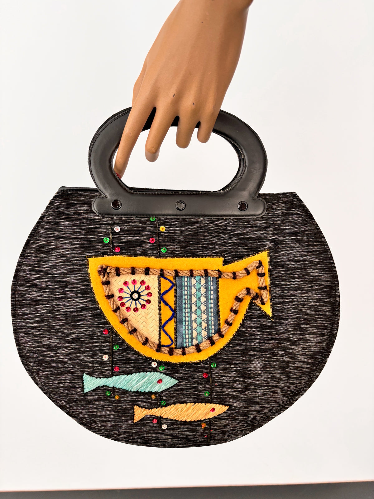 Vintage Novelty Fish Handbag | Atomic 1950s Style Raffia Appliqué Bag