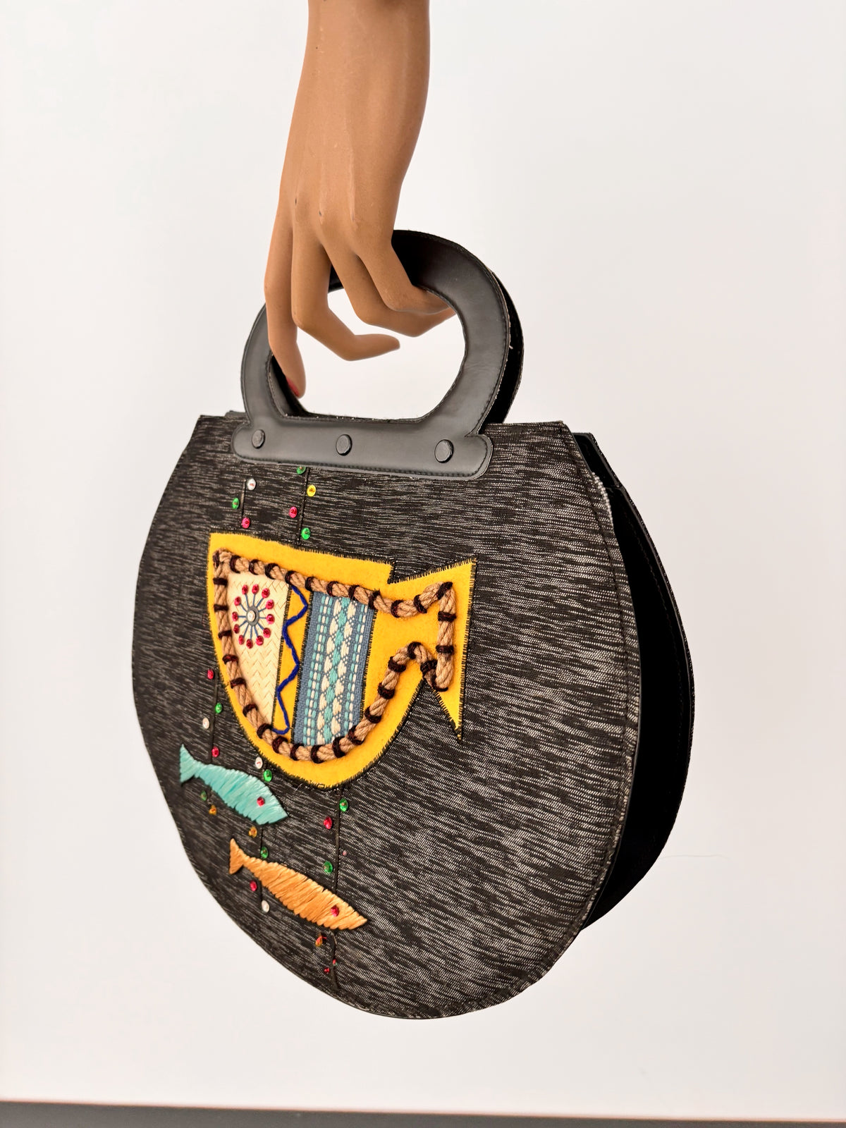 Vintage Novelty Fish Handbag | Atomic 1950s Style Raffia Appliqué Bag