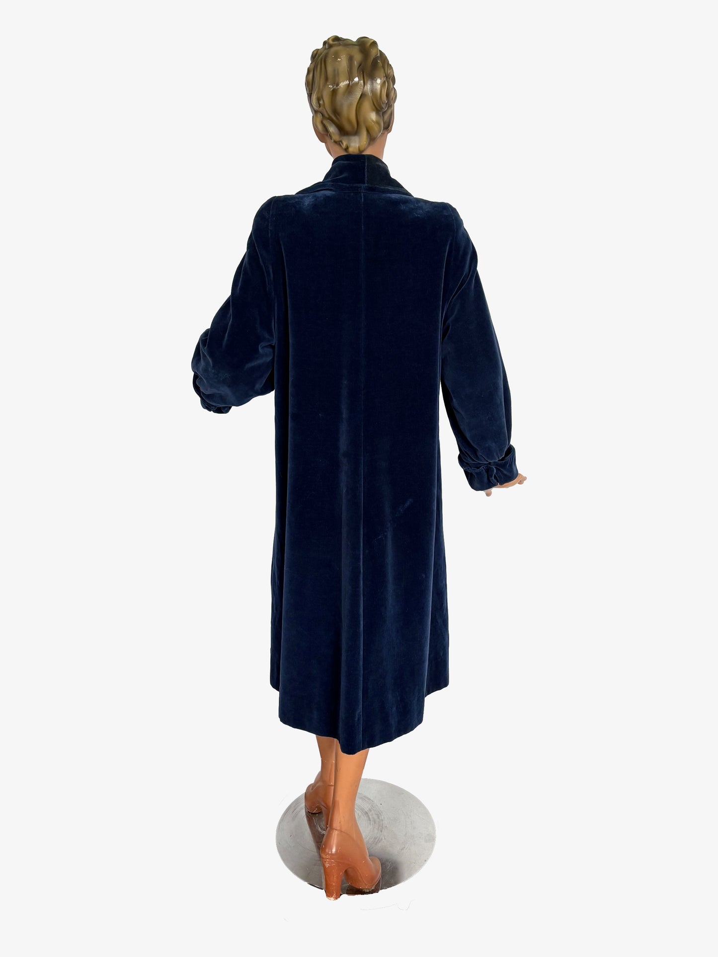 M | 1950s Blue Velvet Swing Coat With Milium Lining