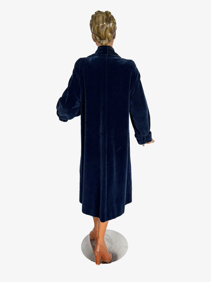 M | 1950s Blue Velvet Swing Coat With Milium Lining