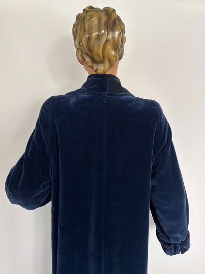 M | 1950s Blue Velvet Swing Coat With Milium Lining
