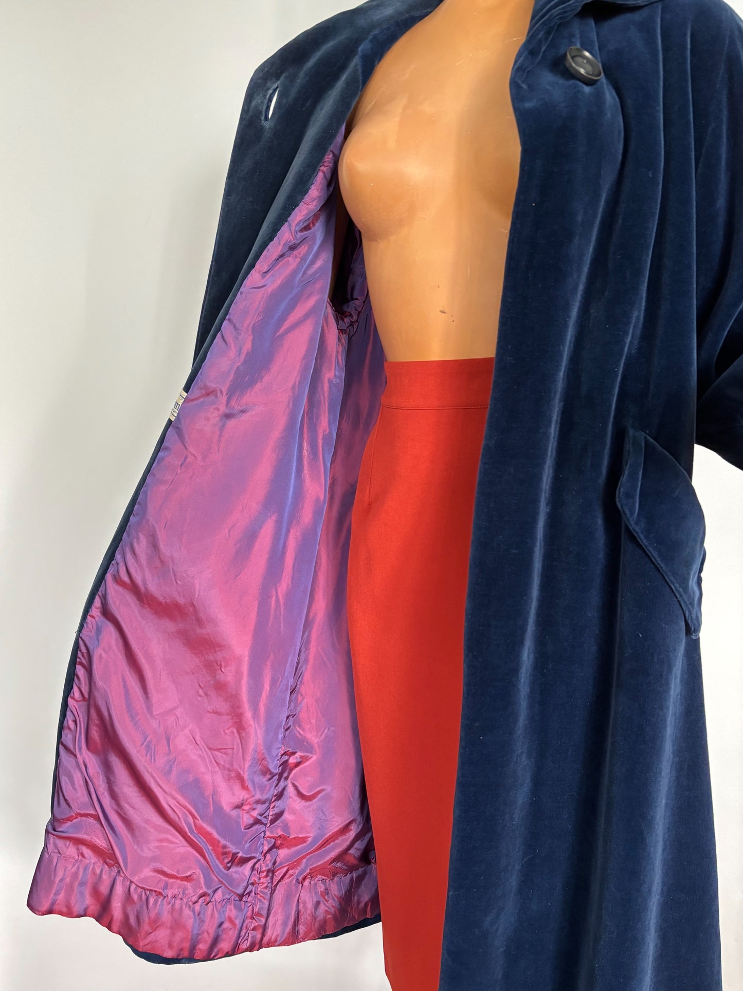 M | 1950s Blue Velvet Swing Coat With Milium Lining